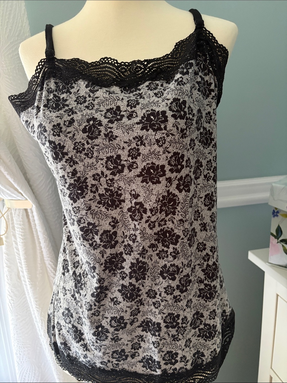 Black Floral Lace-Trim Cami Top - Women Intimates